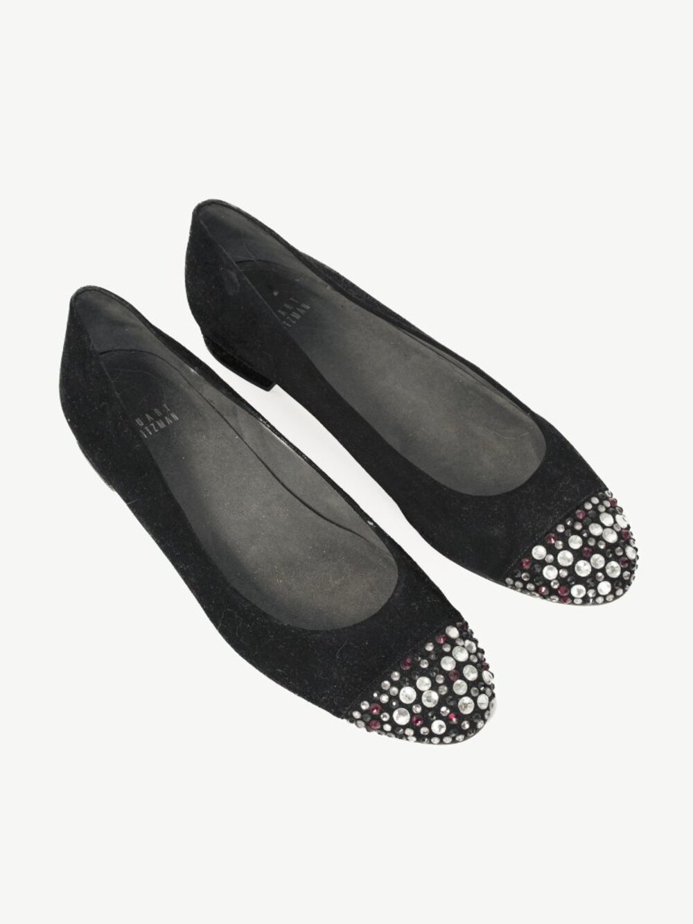 Stuart Weitzman Bubbly Black Suede Crystal-Cap-Toe Ballet Flats